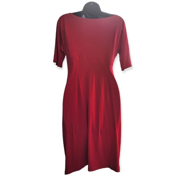 Connected Apparel Red Wrap Dress Short Sleeves Ruching Size 8P - Picture 3 of 3